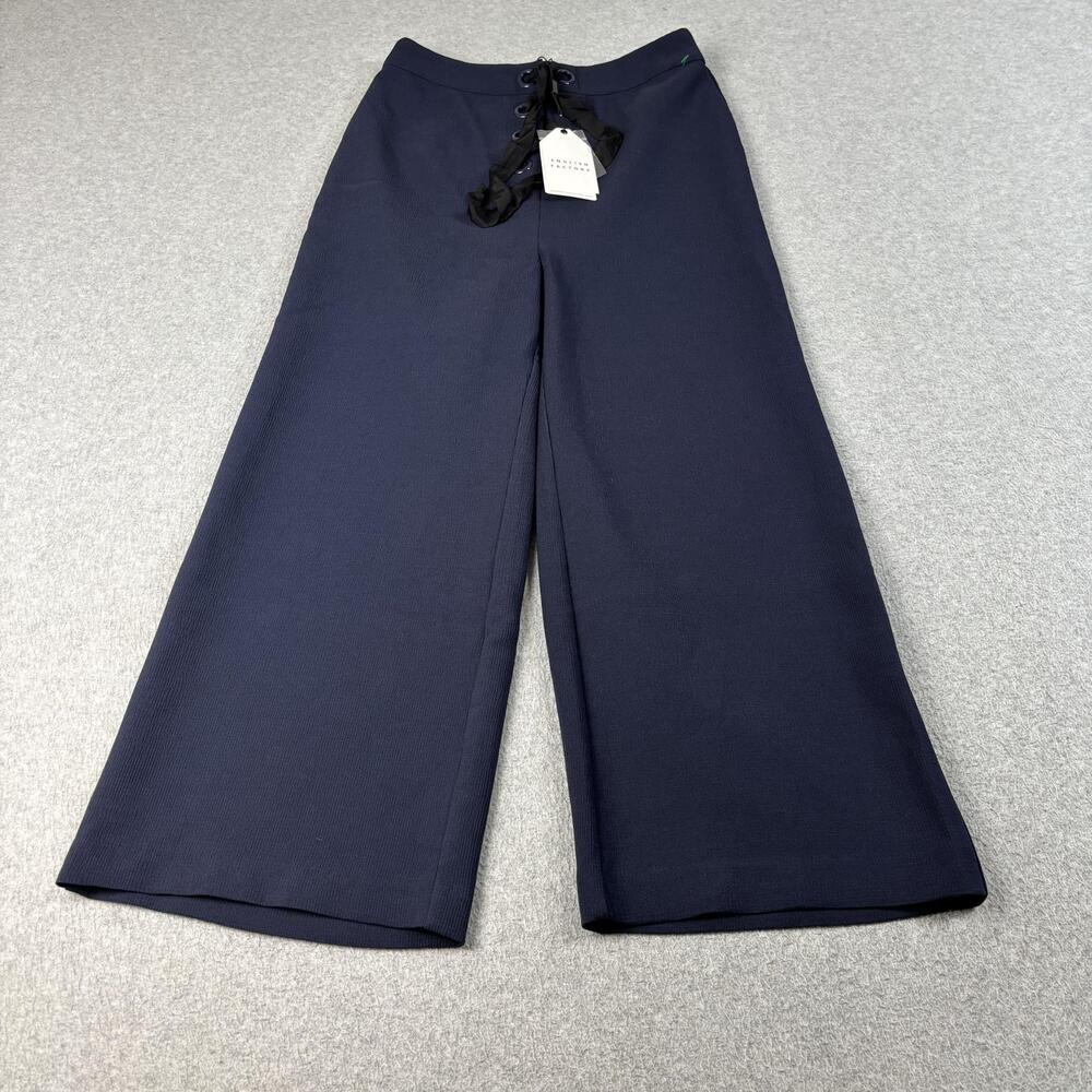English Factory Pants Women Small Blue Wide Leg Cropped Lace Up Stretch Sailor